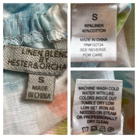 Hester & Orchard Top Linen Cotton Tie Neck White Multi Floral Women’s Size Small - Picture 9 of 10